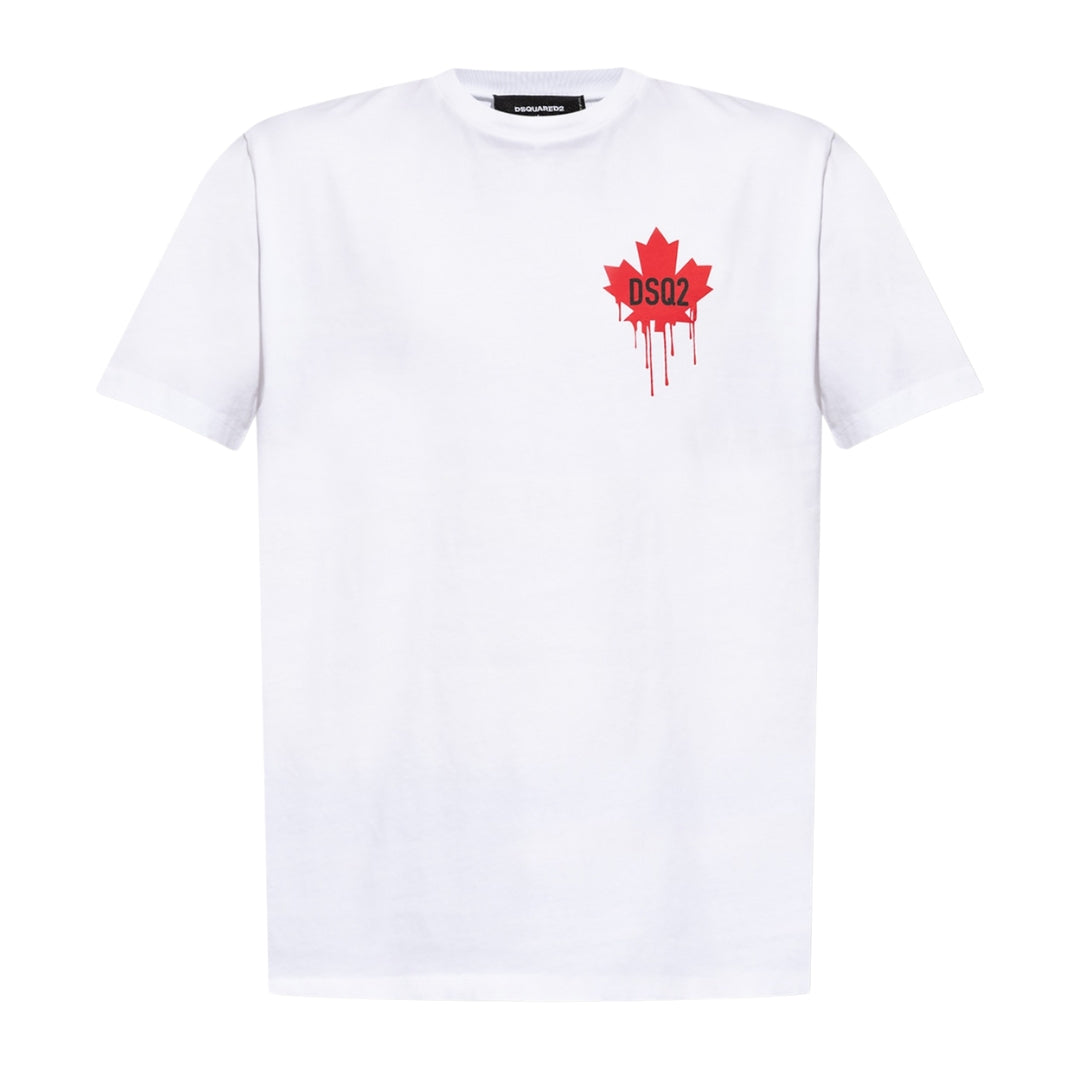Dsquared2 T-shirt Met Klein Logo Van Een Druipend Esdoornblad, Wit