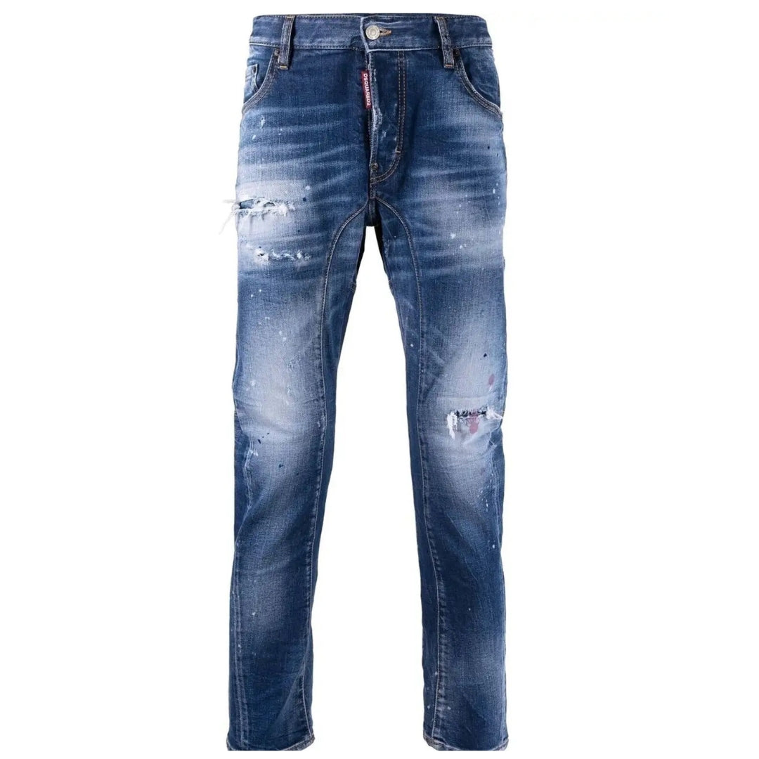 Dsquared2 Tidy Biker Jean Ripped Style Blauwe Denim Broek
