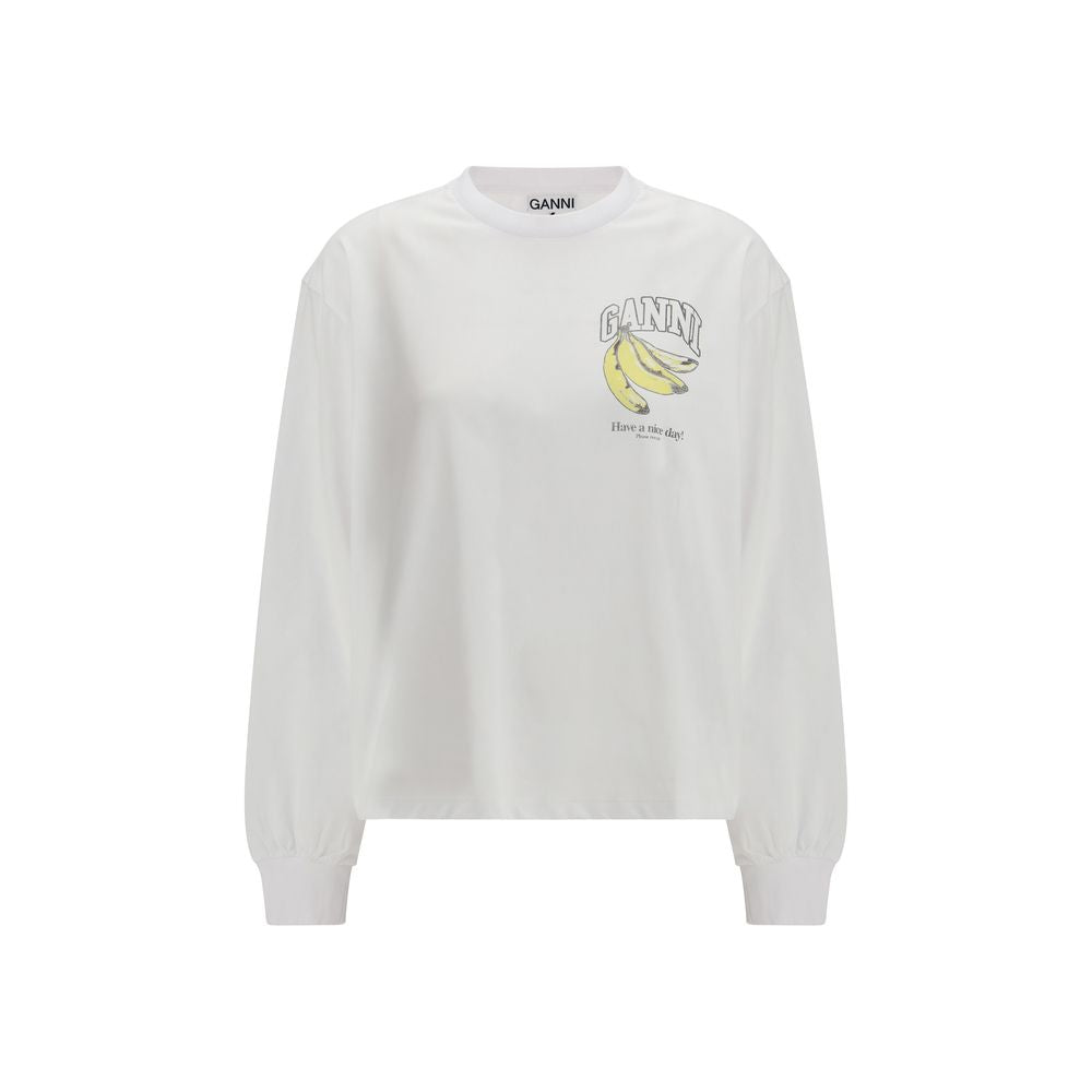 Ganni Witte Katoenen Lange Mouwen T-Shirt