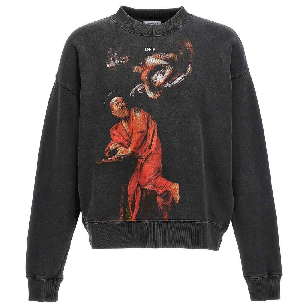 Gebroken wit St. Matthew Design Skate Fit gewassen zwart sweatshirt