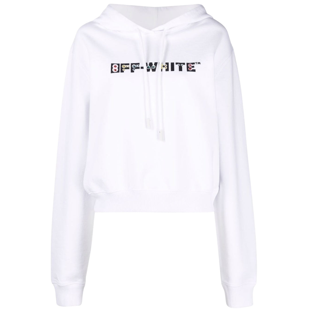 Gebroken witte cropped witte hoodie met geometrisch logo
