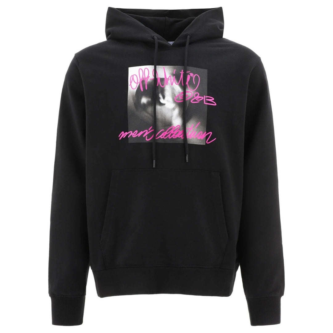 Gebroken witte tornado-type slim-fit zwarte hoodie