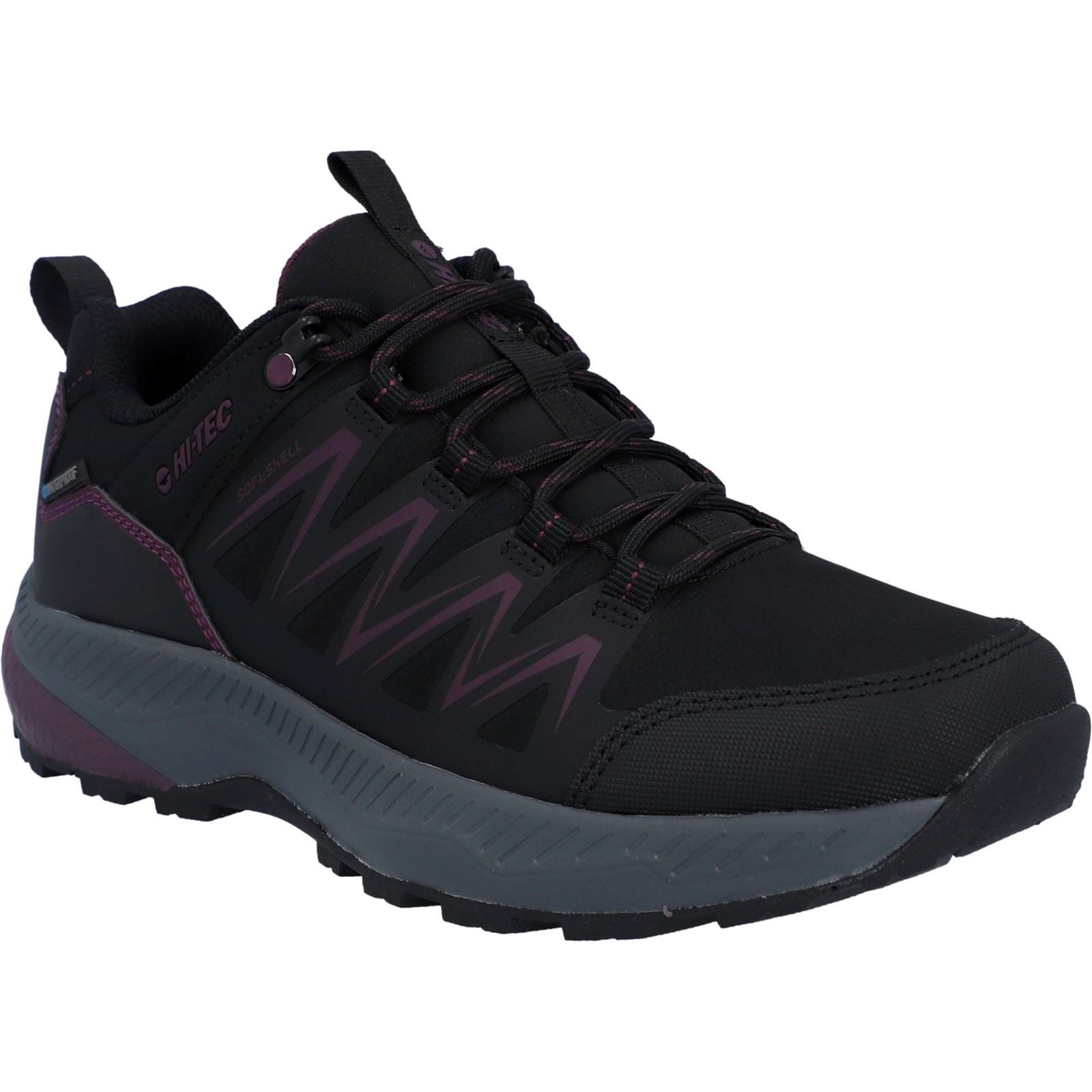 Hi-Tec Stealth Low Womens Polyester Dames Zwarte/paarse Wandelschoenen