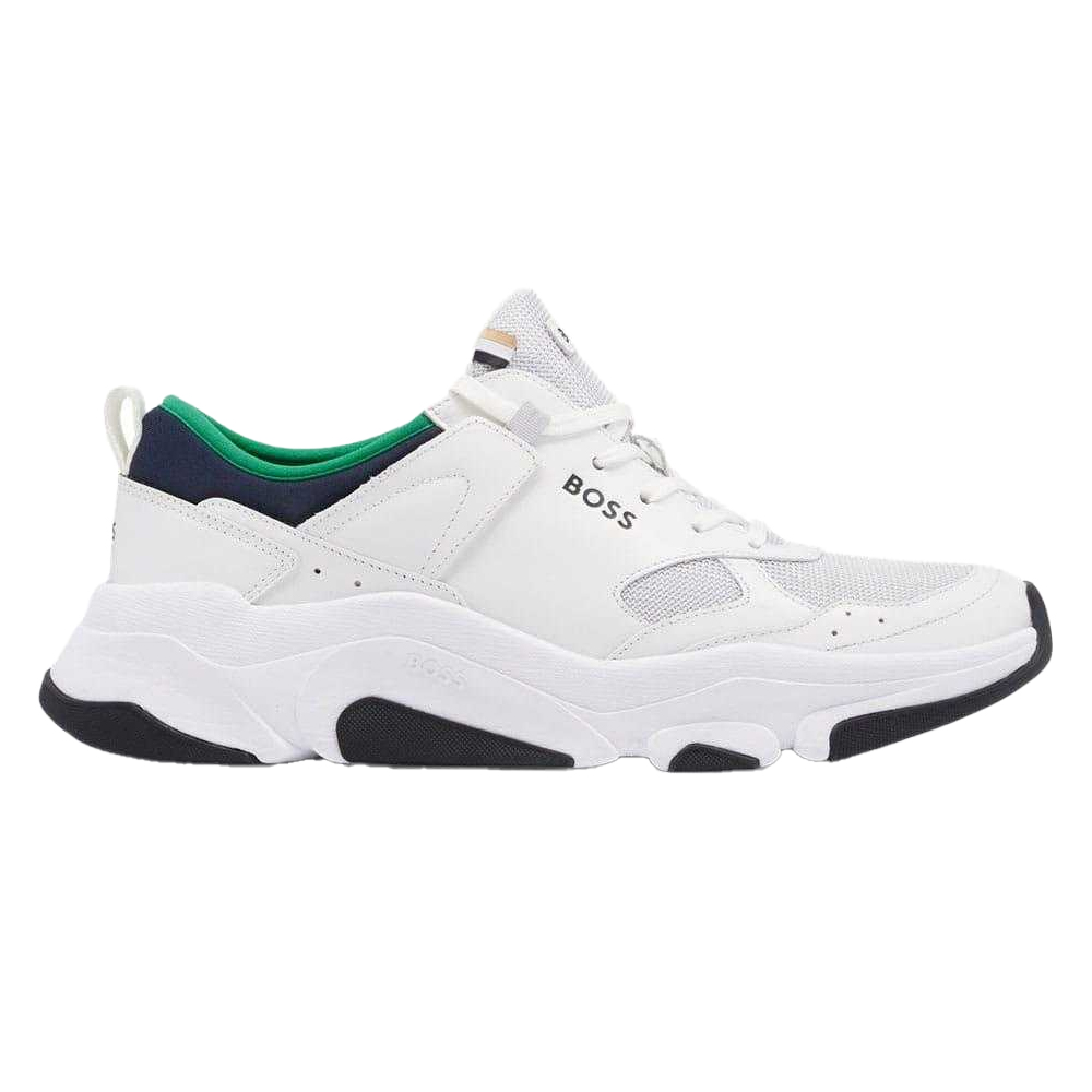 Hugo Boss Heren Asher Leren Hardlooptrainers (Wit, Groen)