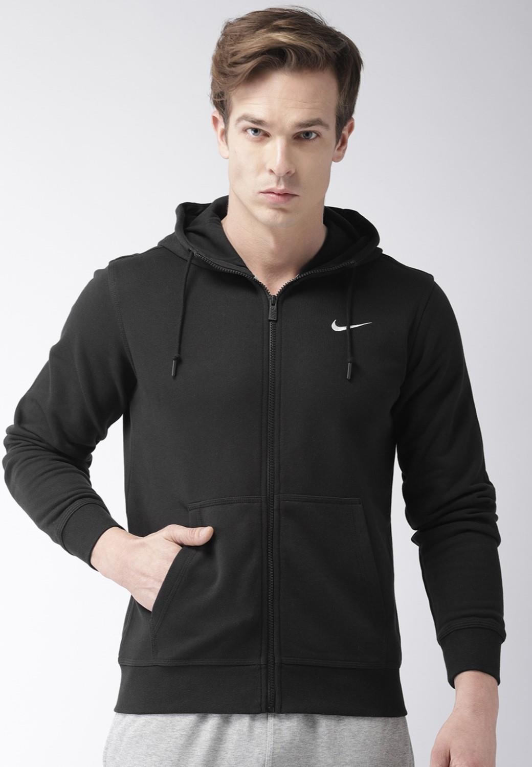 Nike Fleece Heren Zip Through Club Swoosh Hoodie In Zwart