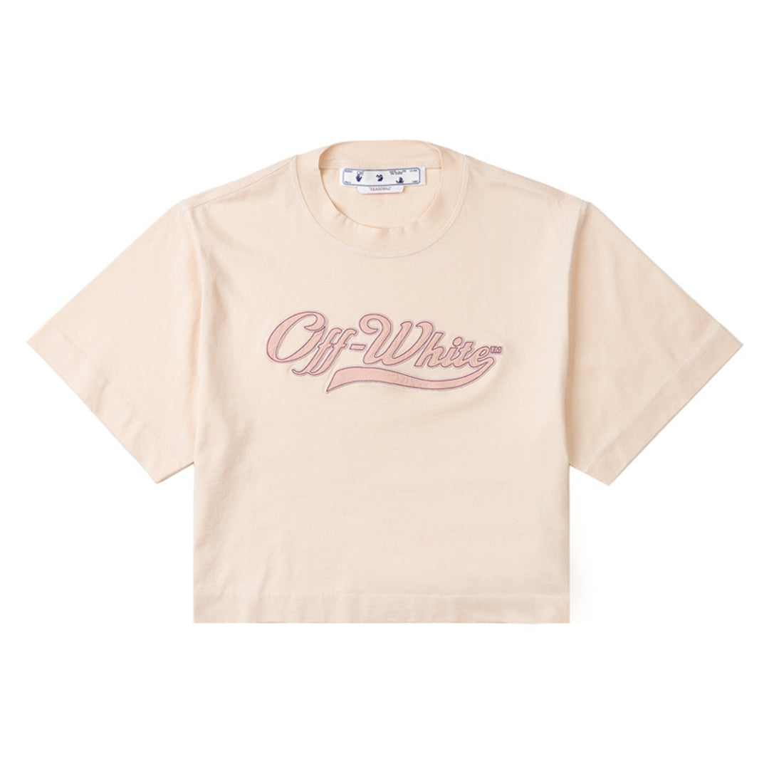 Off-white Geborduurd Honkballogo Cropped Tee Beige