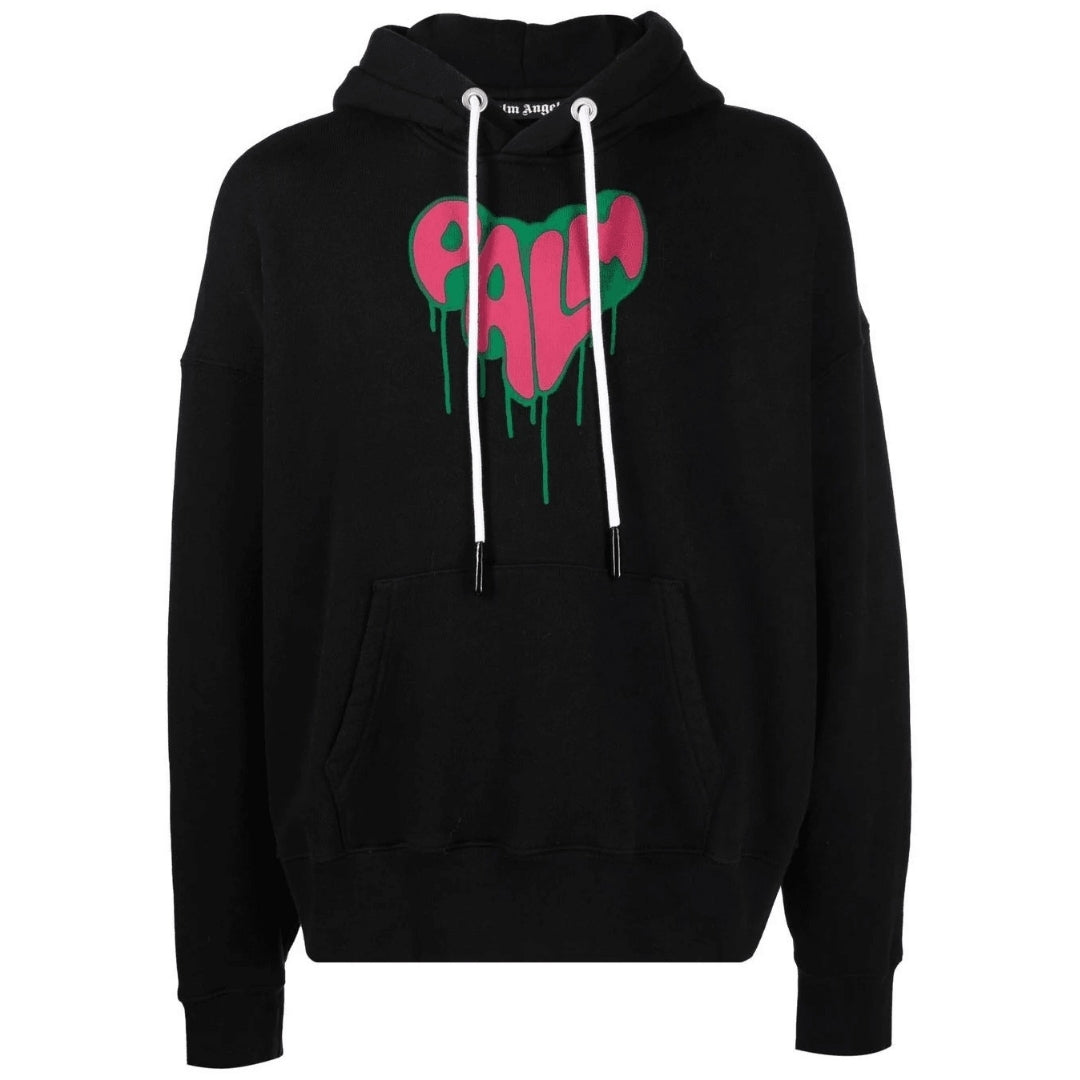 Palm Angels Spray Heart Design zwarte hoodie