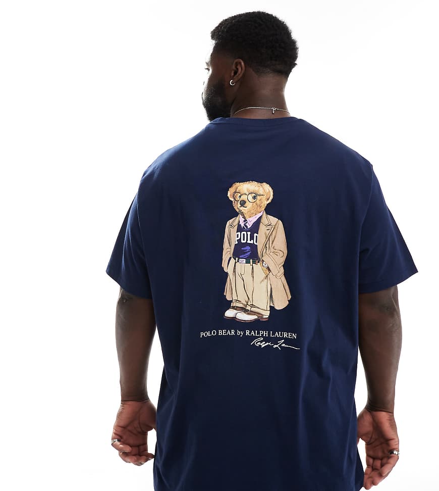 Polo Ralph Lauren Big & Tall - T-Shirt in Marineblau mit klassischer Passform und Vintage-Bärenprint am Rücken