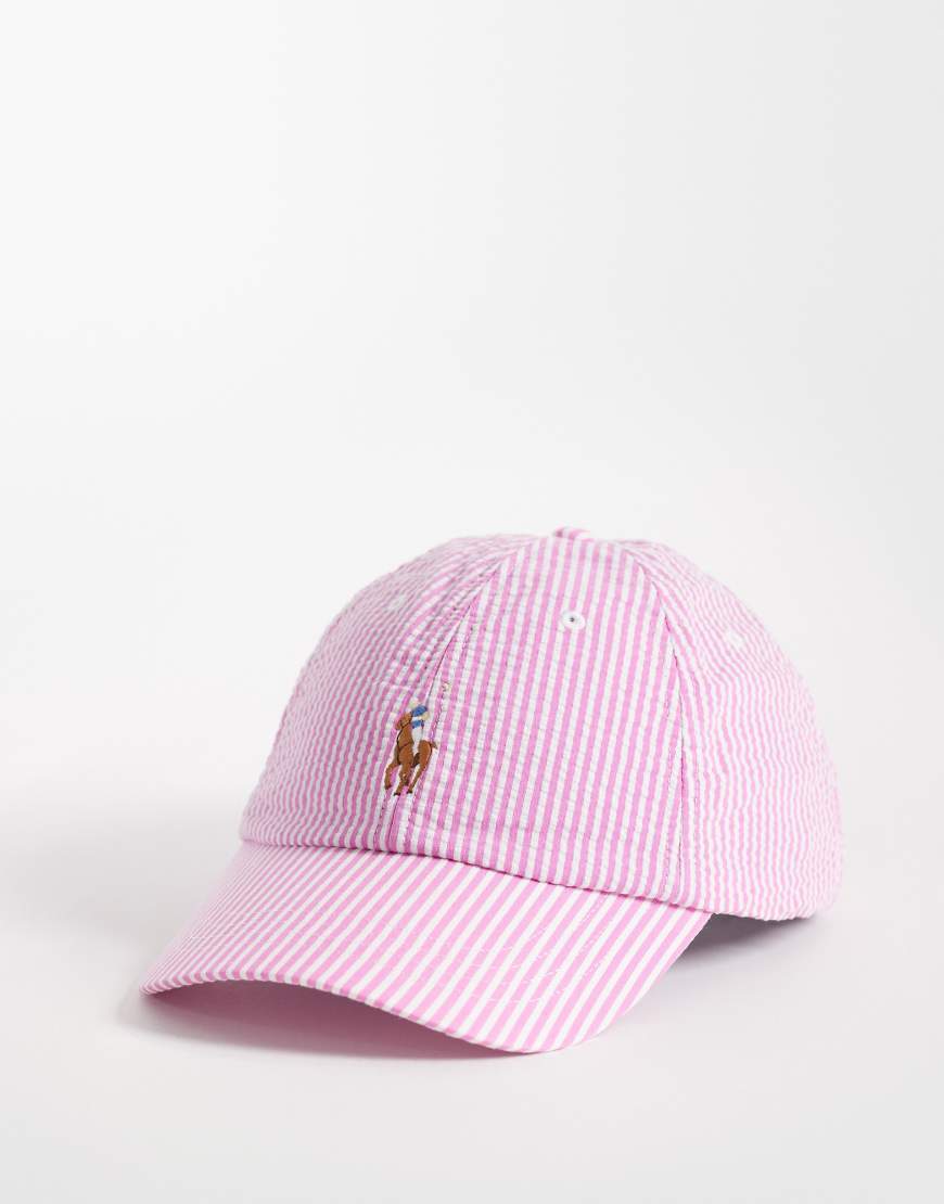Polo Ralph Lauren - Seersucker-Baseballkappe in Rosé mit Markenlogo-Marineblau