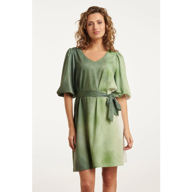 Smashed Lemon 25022 v-vormige jurk met ballonmouwen ombre print |