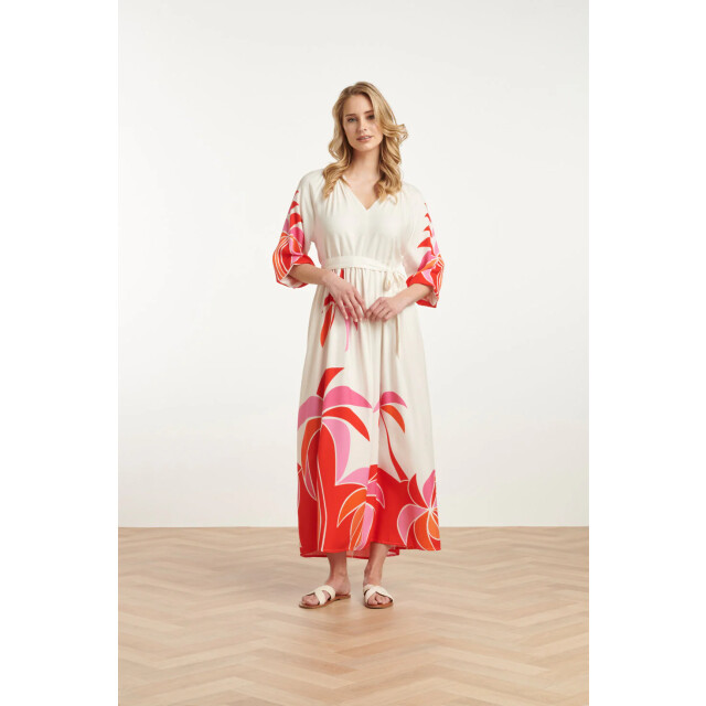 Smashed Lemon 25058 off white flowy maxi jurk met helder palm print |