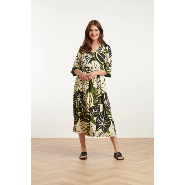 Smashed Lemon 25070 leaf print chiffon midi jurk |