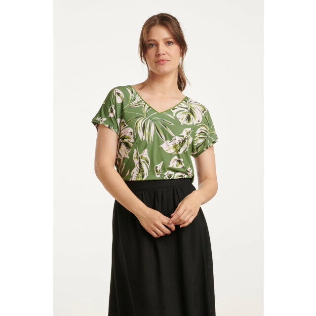Smashed Lemon 25161 bladprint stretch top met v-hals |