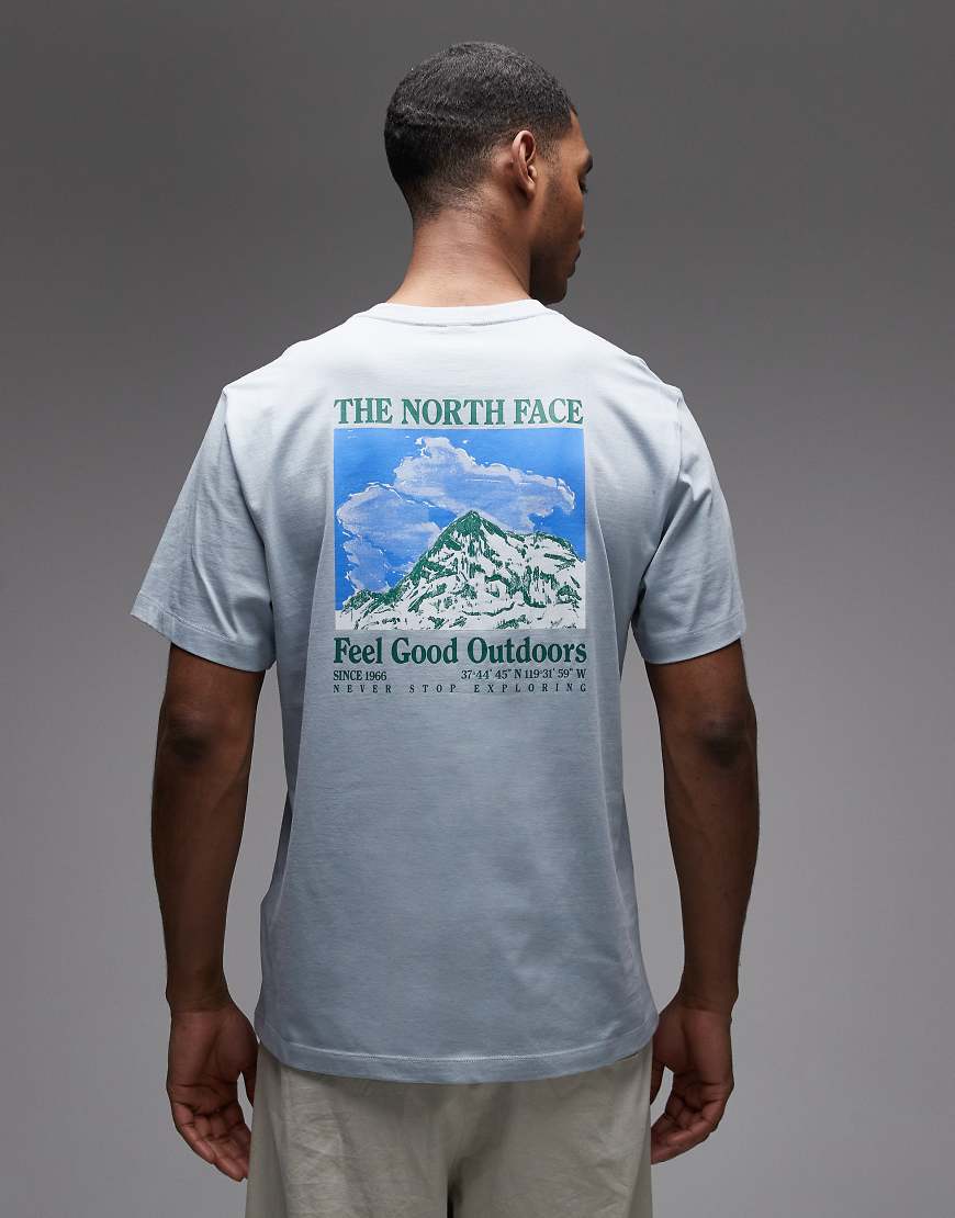 The North Face - T-Shirt in Grau mit Bergmotiv-Kritzelei auf dem Rücken