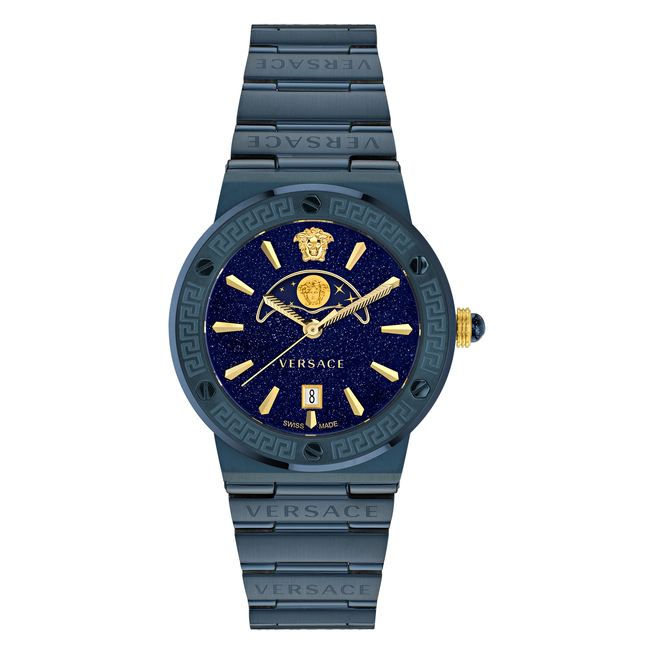 Versace Greca Logo Maanfase Dames Blauwe Horloge VE7G00423