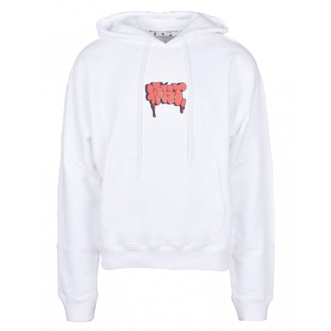 Witte hoodie met gebroken wit graffiti-verflogo