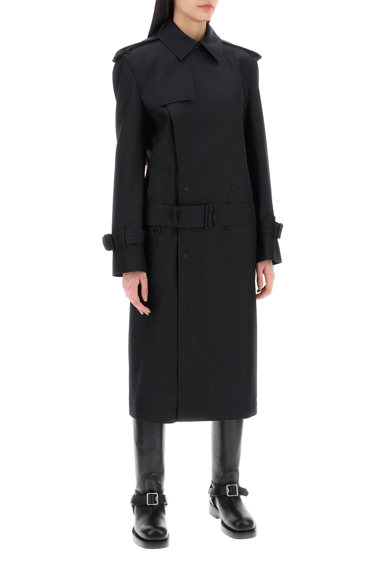 Zwarte Zijde Blend Trenchcoat