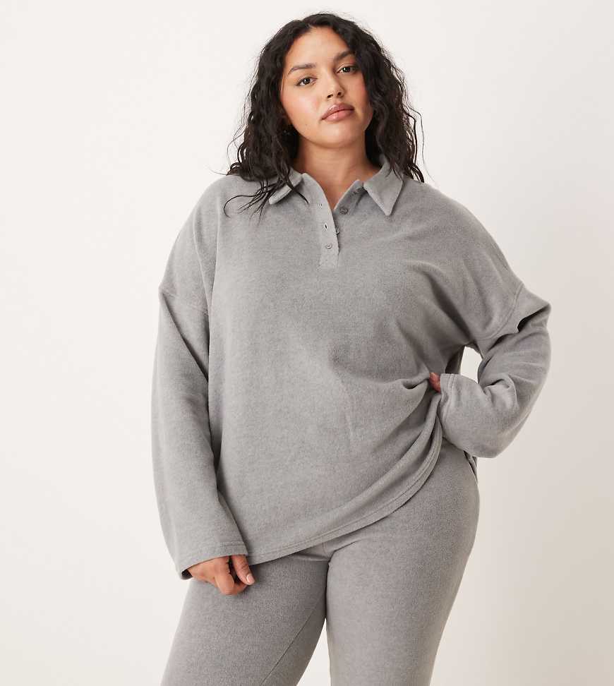 ASOS DESIGN Curve - Mix & Match - Sweatshirt aus leichtem Fleece in Hellgrau mit Kragen