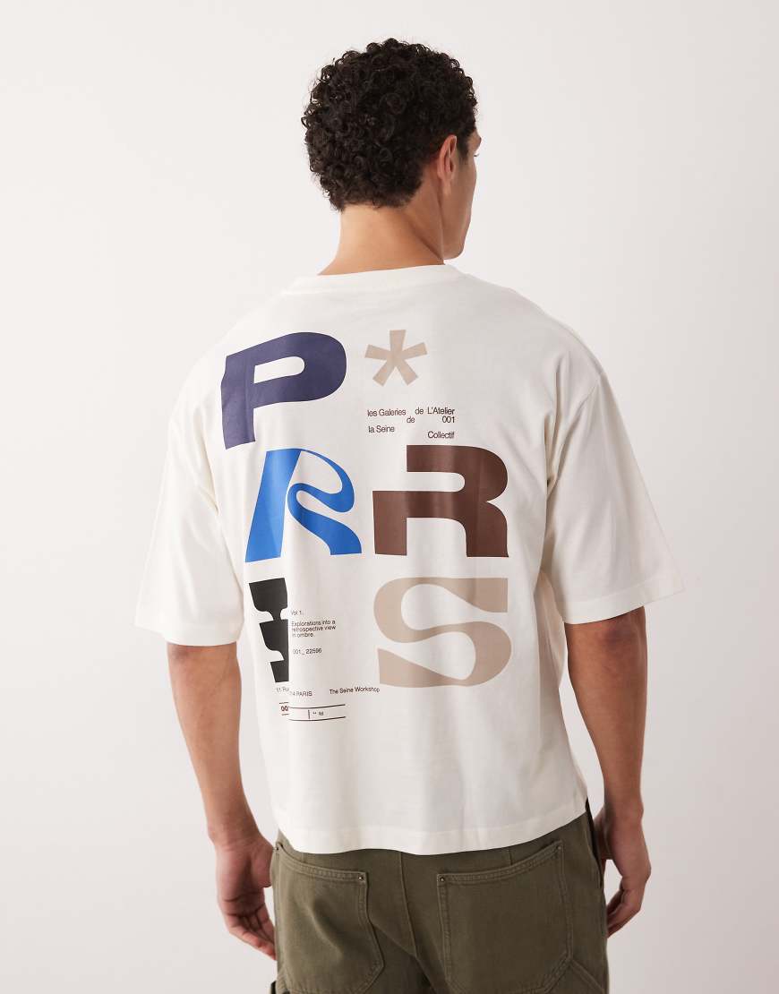 ASOS DESIGN - Kastiges Oversize-T-Shirt in Wollweiß mit Paris-Grafik
