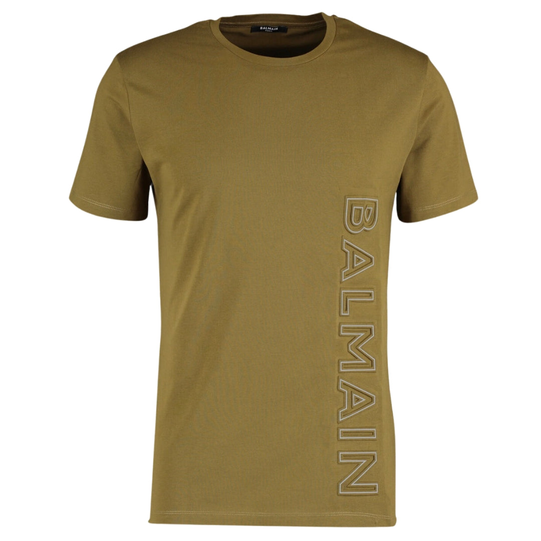 Balmain merk reliëflogo kakigroen T-shirt