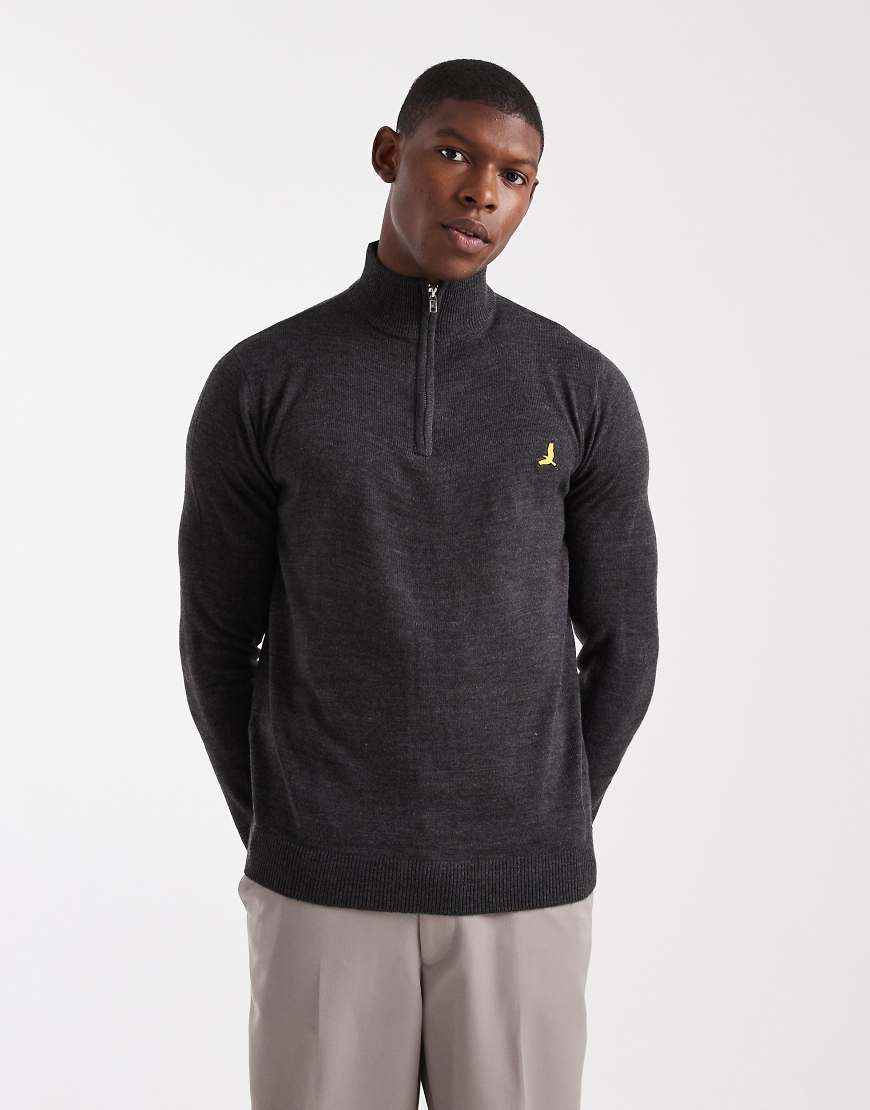 Brave Soul - Strickpullover in Anthrazit mit kurzem 1/4-Reißverschluss-Grau