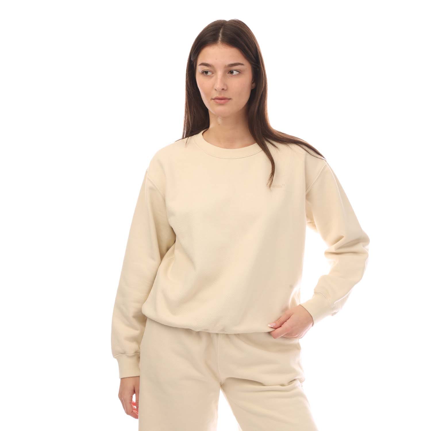 Dames Off White Diagonal Regular Crewneck Sweatshirt in Beige