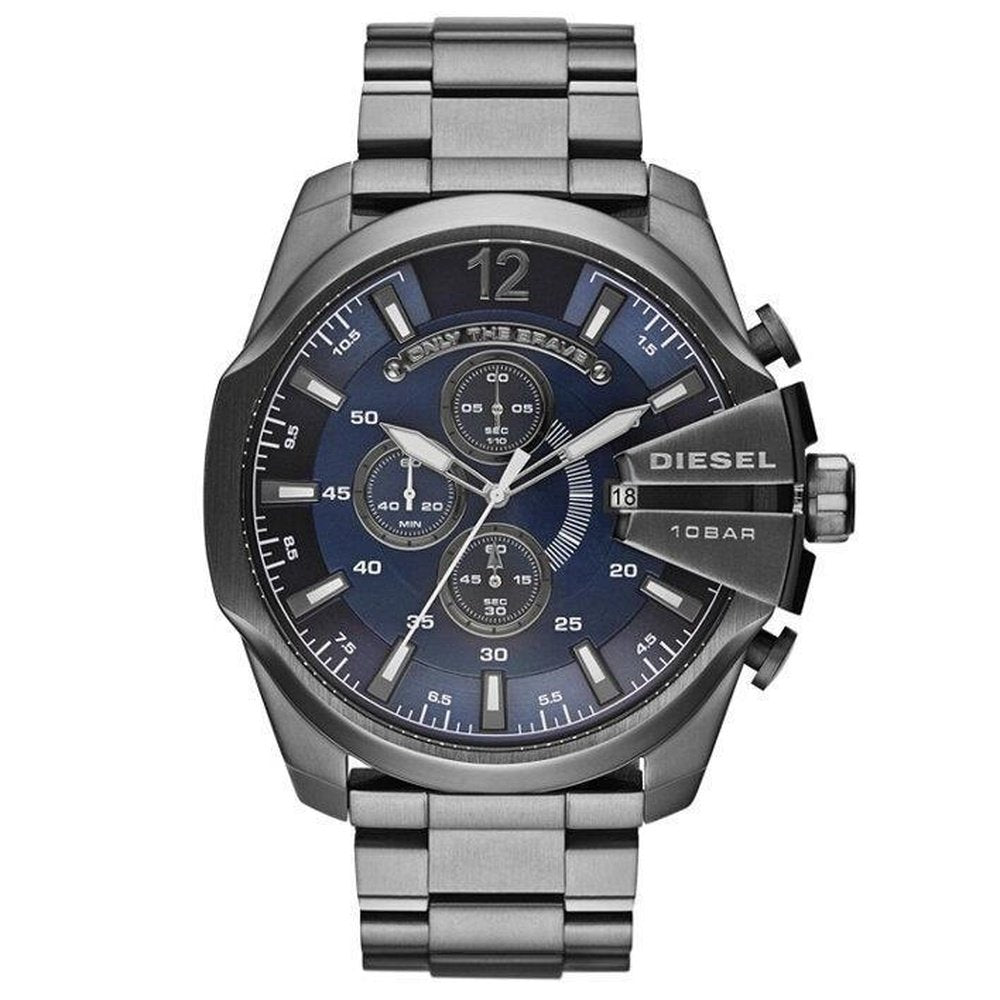 Diesel DZ4329 Mega Chief Chronograaf Blauwe Wijzerplaat Gunmetal Ion-plated Herenhorloge