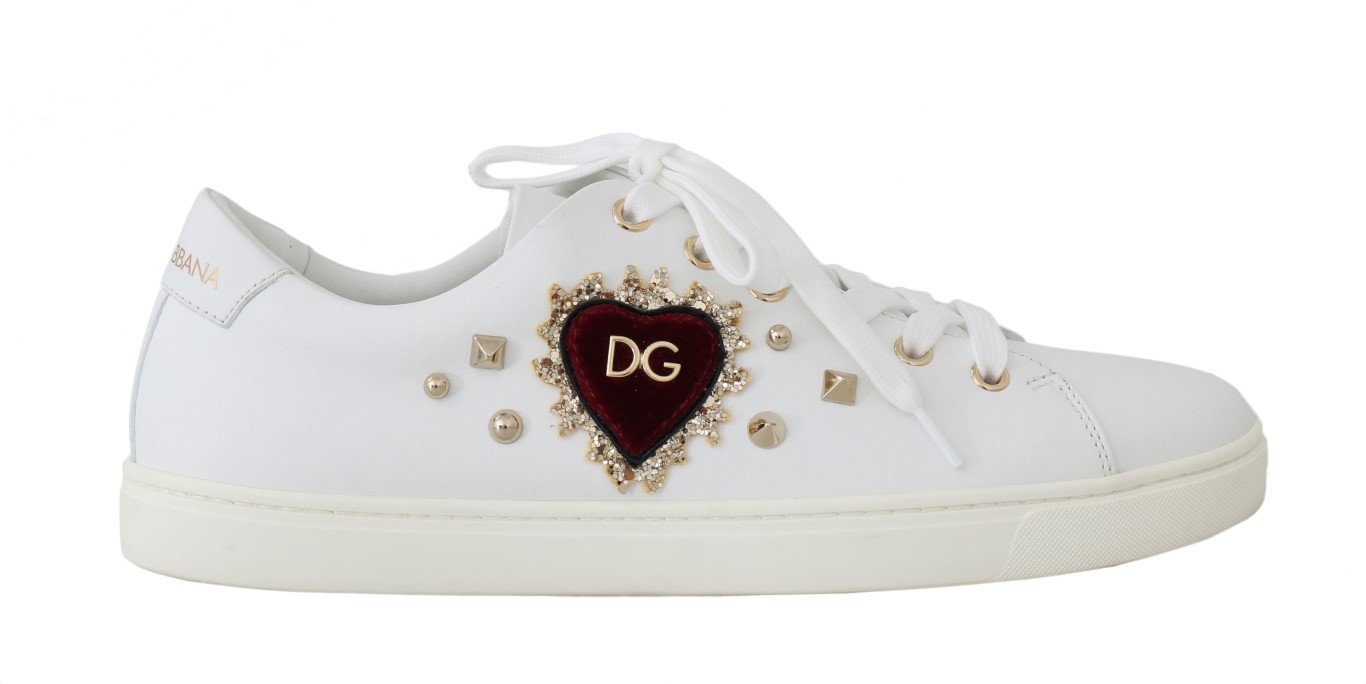 Dolce & Gabbana Witte Leren Gouden Rode Hart Sneakers