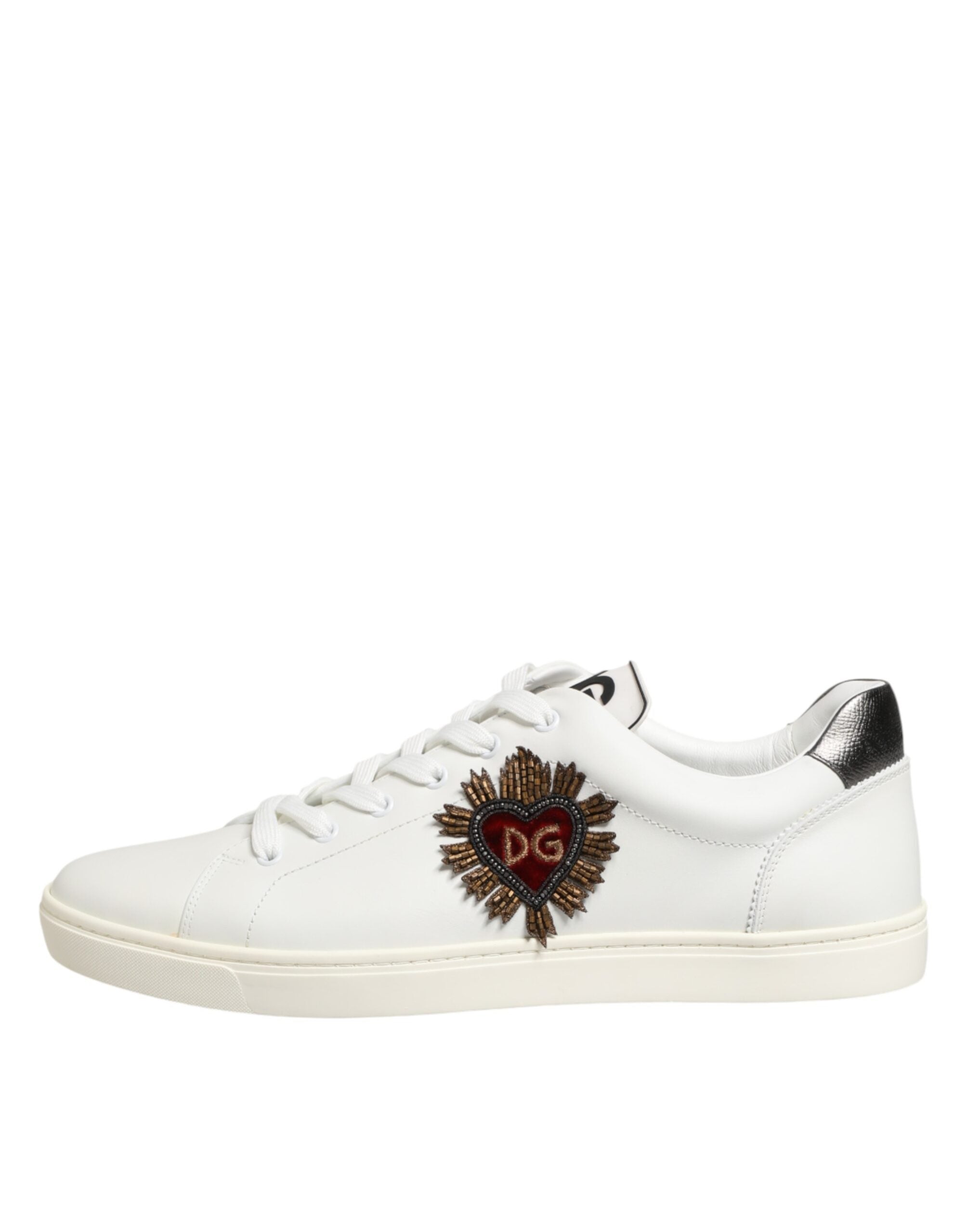 Dolce & Gabbana Witte Leren Hart Versierde Sneakerschoenen