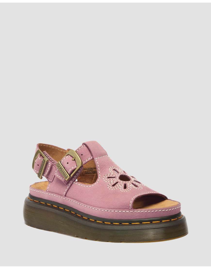 Dr. Martens - Dunnet - Sandalen aus gewalktem Nubukleder und Wildleder in Staubrosa mit Blumendetail