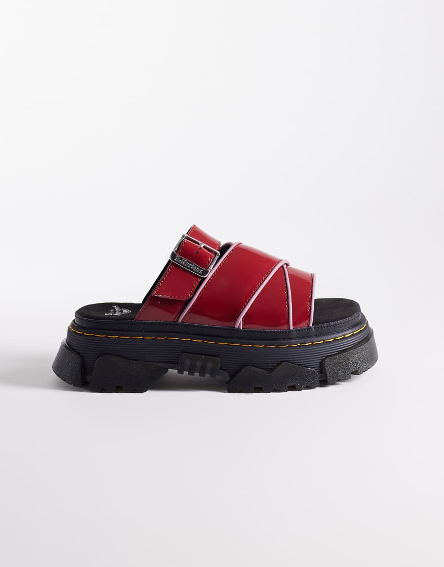 Dr. Martens - Mattison - Slider-Sandalen aus Lackleder in Scharlachrot