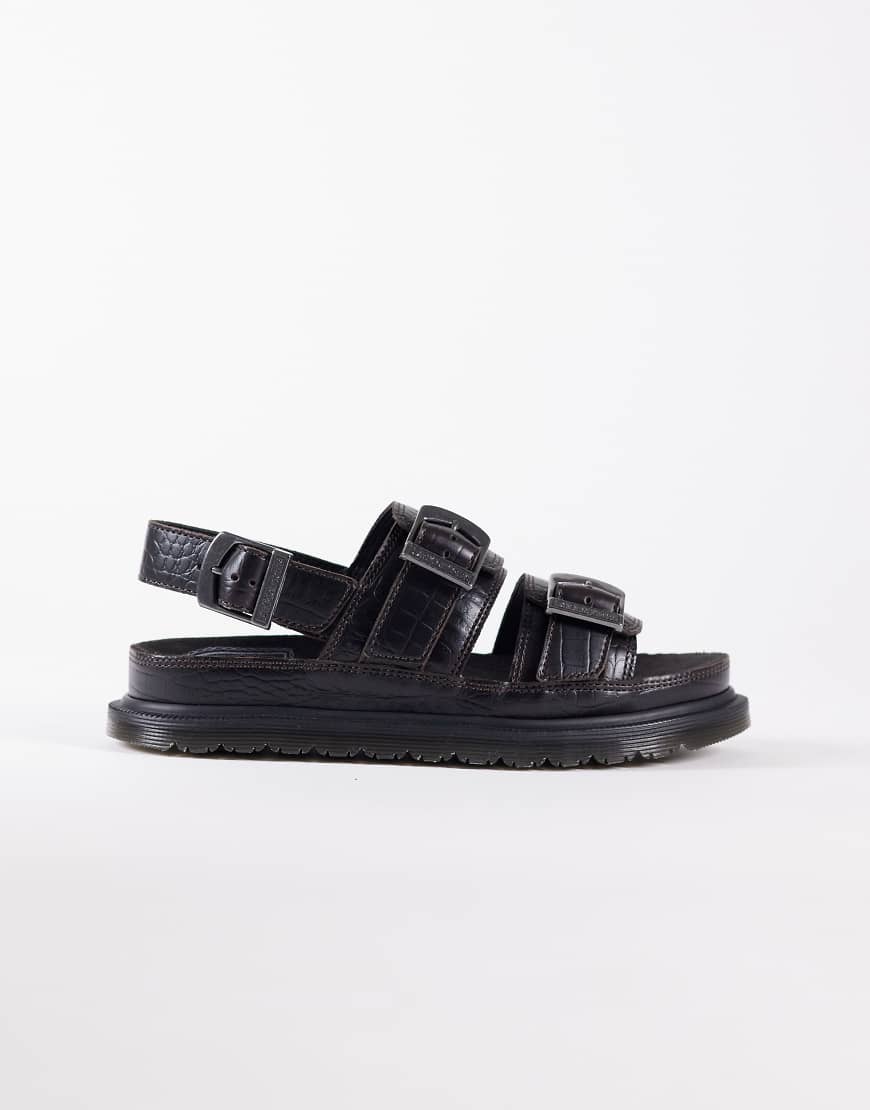 Dr. Martens - San - Sandalen in Dunkelbraun mit zwei Riemen und Kroko-Prägung-Brown