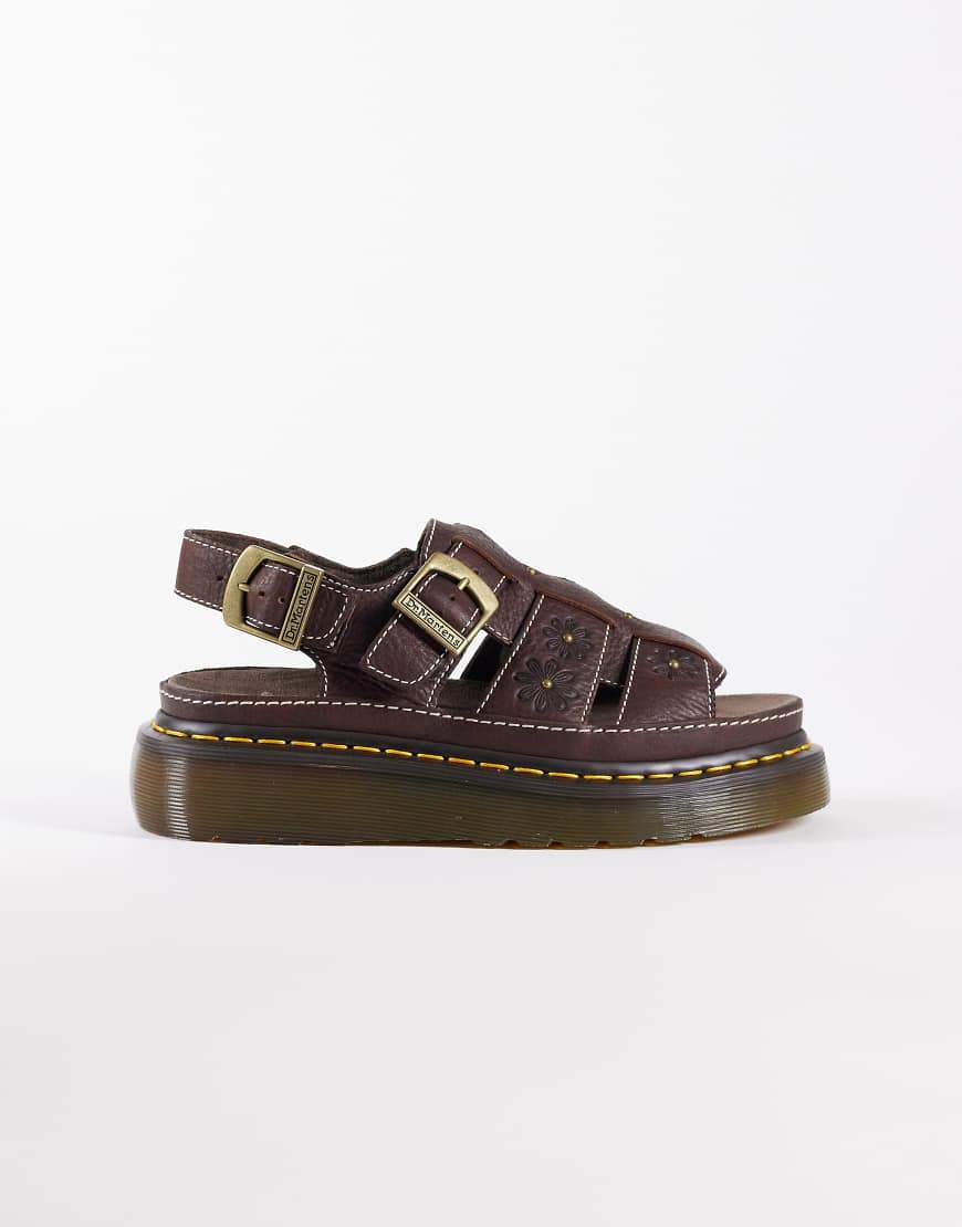 Dr. Martens - Wrenlie - Sandalen in Dunkelbraun mit Blumenprägung-Brown