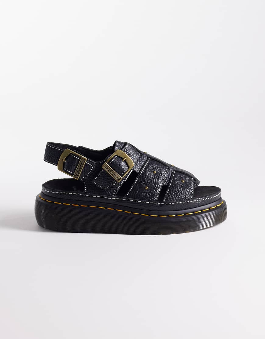 Dr. Martens - Wrenlie - Sandalen in Schwarz mit Blumenprägung