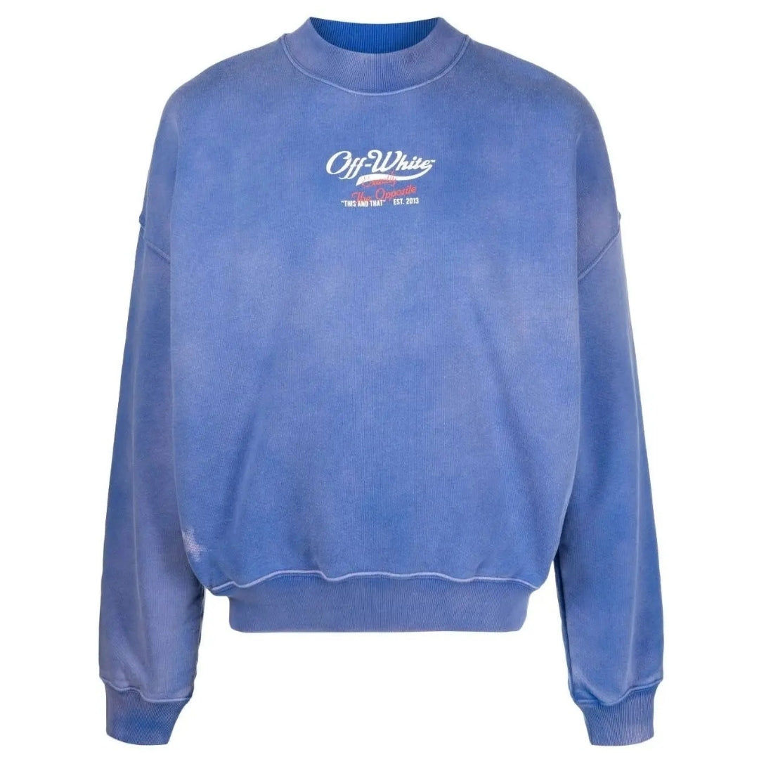 Gebroken wit Wave Off Boxy Fit blauw sweatshirt met ronde hals