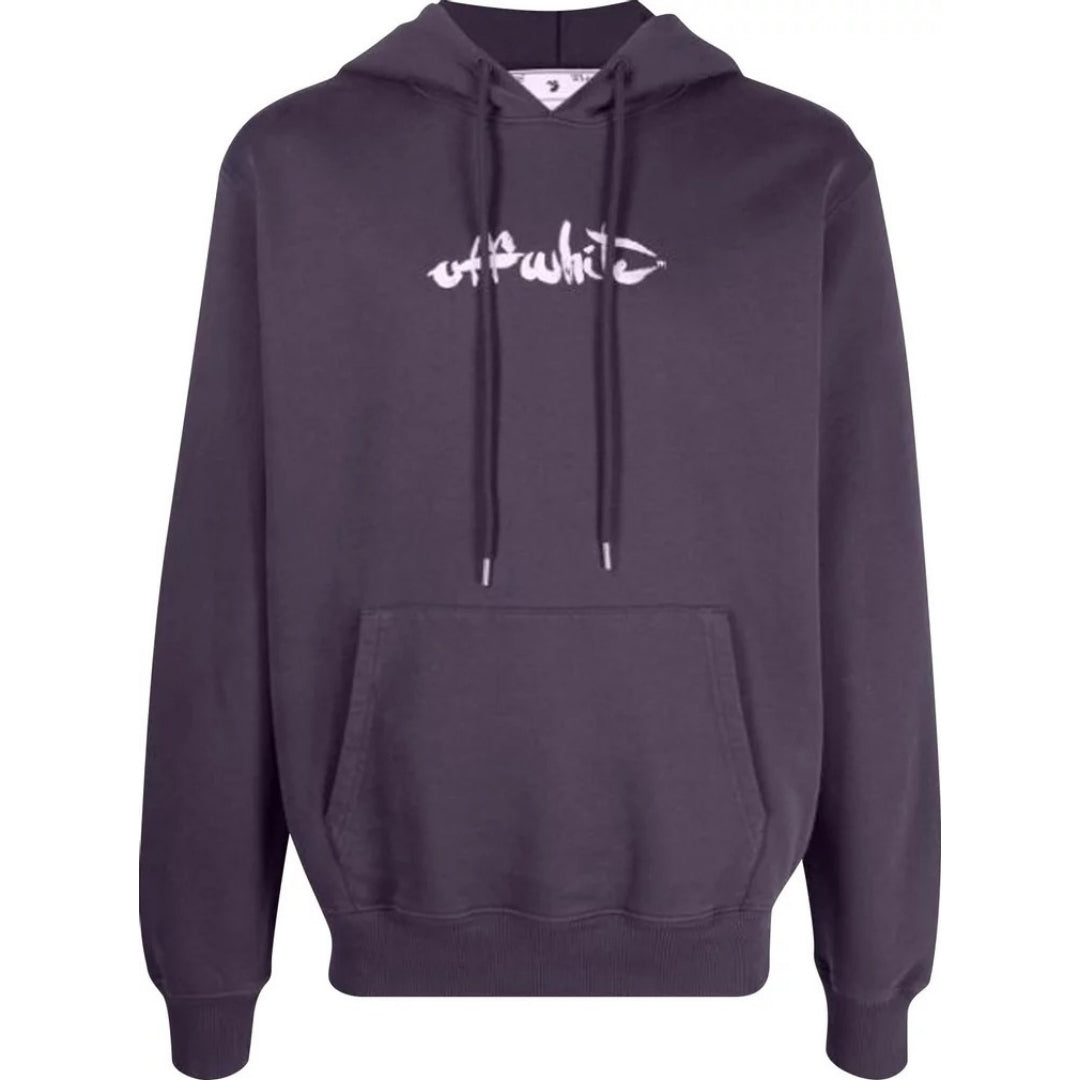 Gebroken witte slim-fit aubergine hoodie met scriptlogo