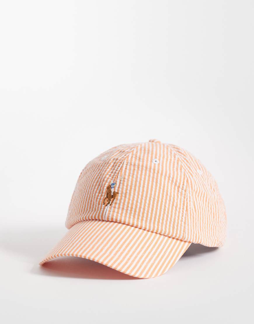 Polo Ralph Lauren - Baseballkappe aus Seersucker in Pfirsich mit Markenlogo-Weiß