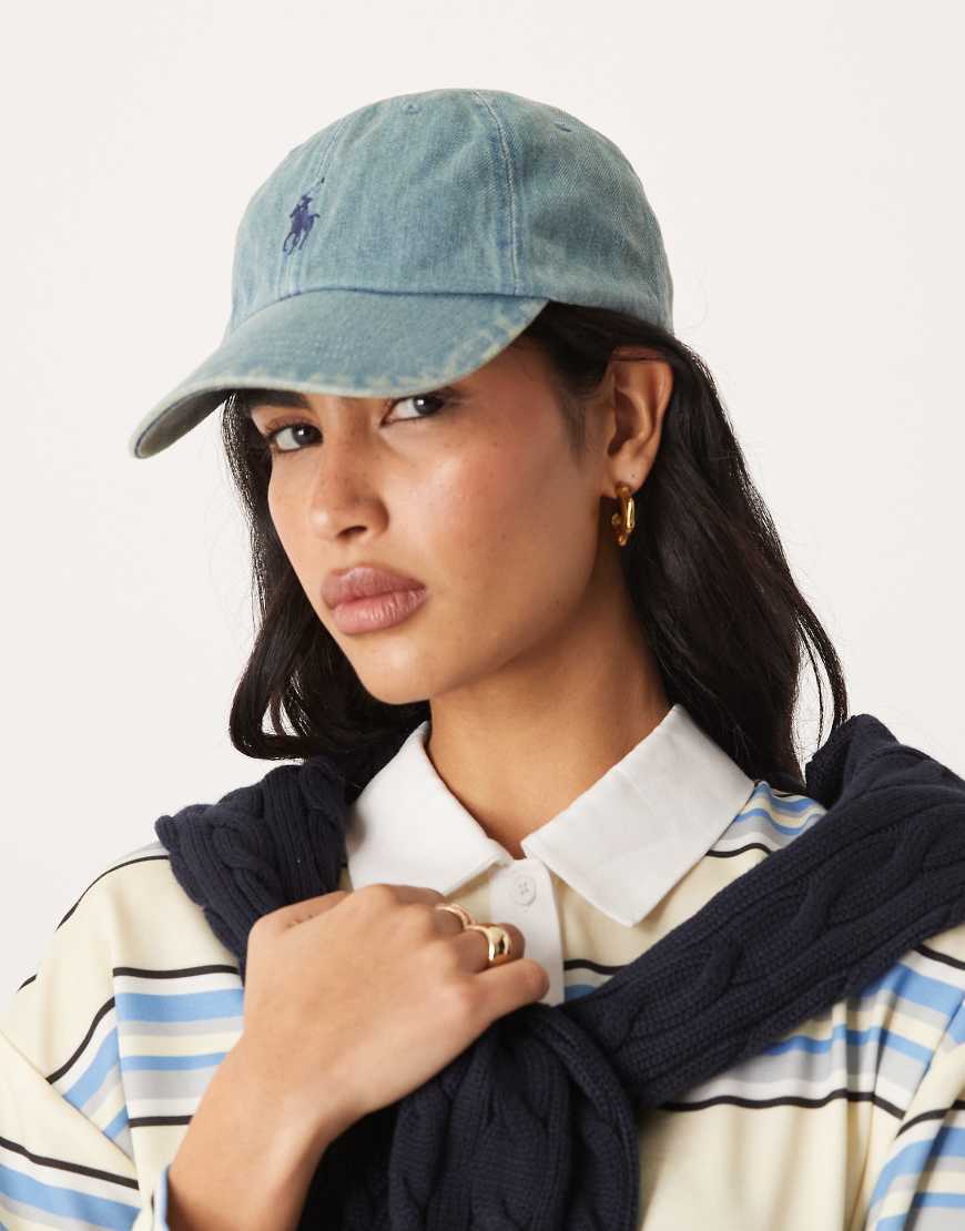 Polo Ralph Lauren - Jeans-Baseballkappe in heller Waschung mit Markenlogo-Blau