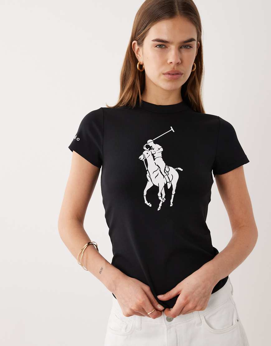 Polo Ralph Lauren - Kurzärmliges T-Shirt in Schwarz mit großem Markenlogo-Grün