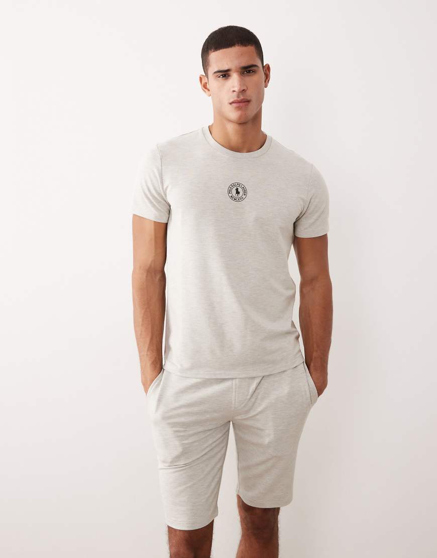 Polo Ralph Lauren - Lounge-T-Shirt in meliertem Sport-Hellgrau mit mittigem Markenlogo, Kombiteil