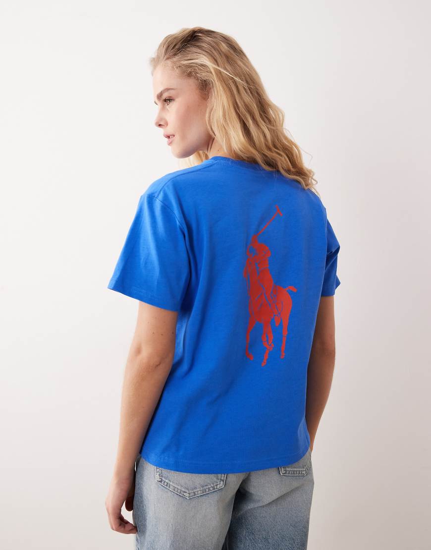 Polo Ralph Lauren - Schweres T-Shirt in Mittelblau mit Markenlogo und großem Rückenprint