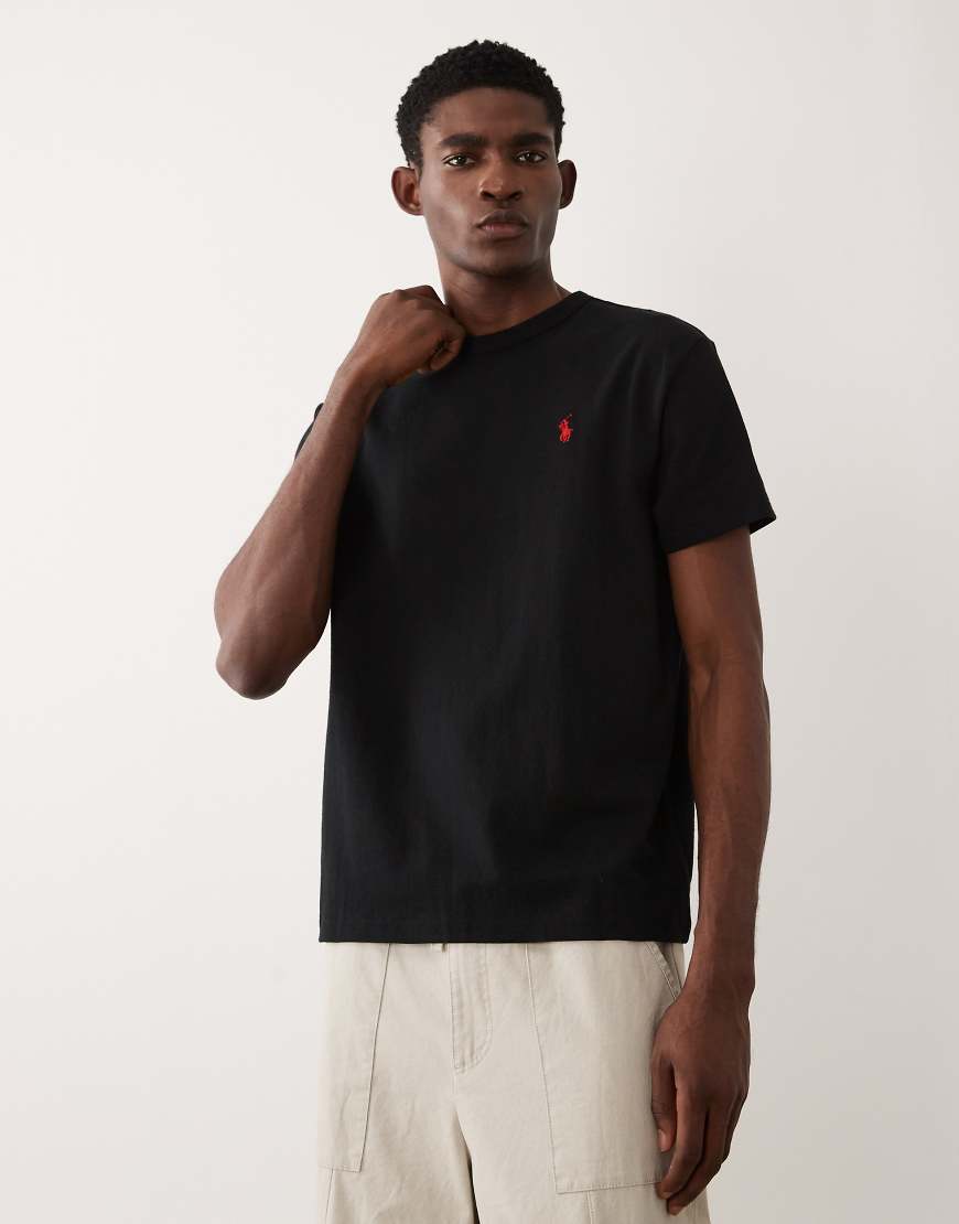 Polo Ralph Lauren - T-Shirt aus schwerem Stoff in Schwarz mit Polospieler-Logo in klassischer Oversize-Passform