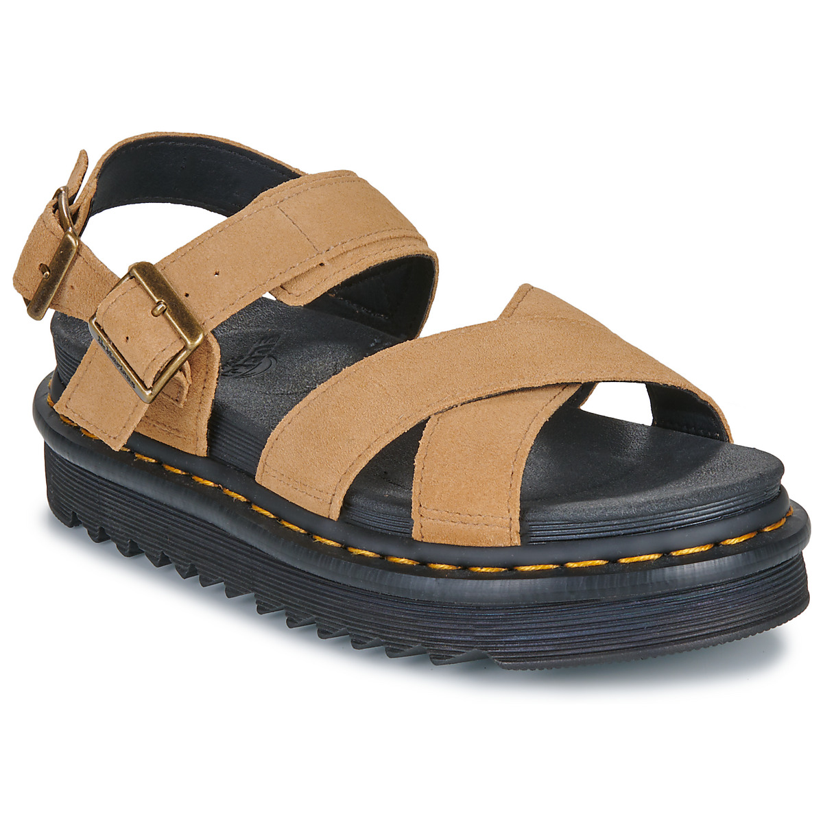 Sandalen met sleehak Dr. Martens Voss II Sandal Tan Suede