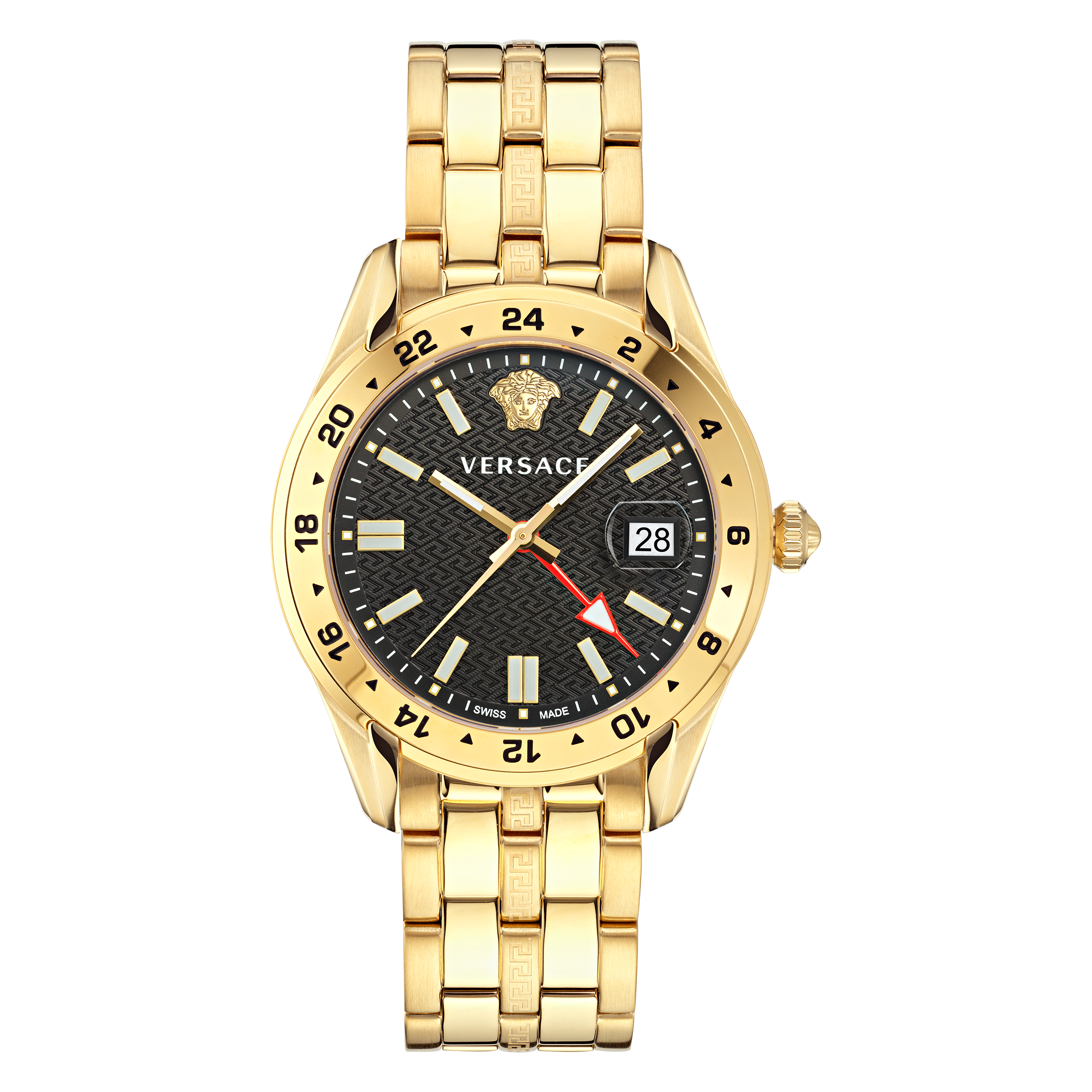 Versace Greca Tijd GMT Heren Gouden Horloge VE7C00723