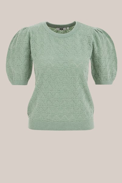 WE Fashion - Dames ajour trui - Regular fit - Zeegroen - Maat: XS