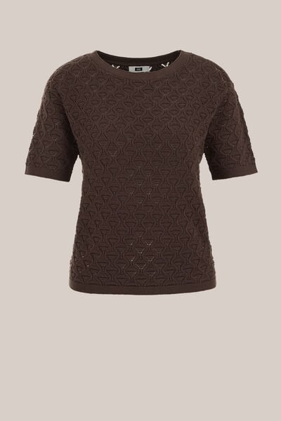 WE Fashion - Dames ajour trui van biologisch katoen - Regular fit - Donkerbruin - Biologisch katoen - Maat: XS