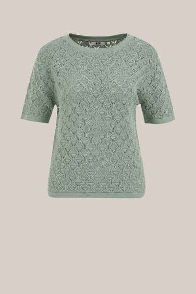 WE Fashion - Dames ajour trui van biologisch katoen - Regular fit - Groen - Biologisch katoen - Maat: XS