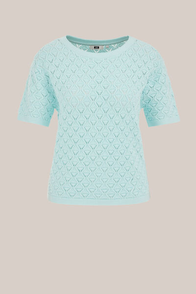 WE Fashion - Dames ajour trui van biologisch katoen - Regular fit - IJsblauw - Biologisch katoen - Maat: XS