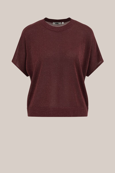 WE Fashion - Dames fijngebruide trui met glittergaren - Regular fit - Donkerrood - LENZING™ ECOVERO™ viscose - Maat: XS