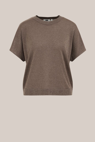 WE Fashion - Dames fijngebruide trui met glittergaren - Regular fit - Lichtbruin - LENZING™ ECOVERO™ viscose - Maat: XS